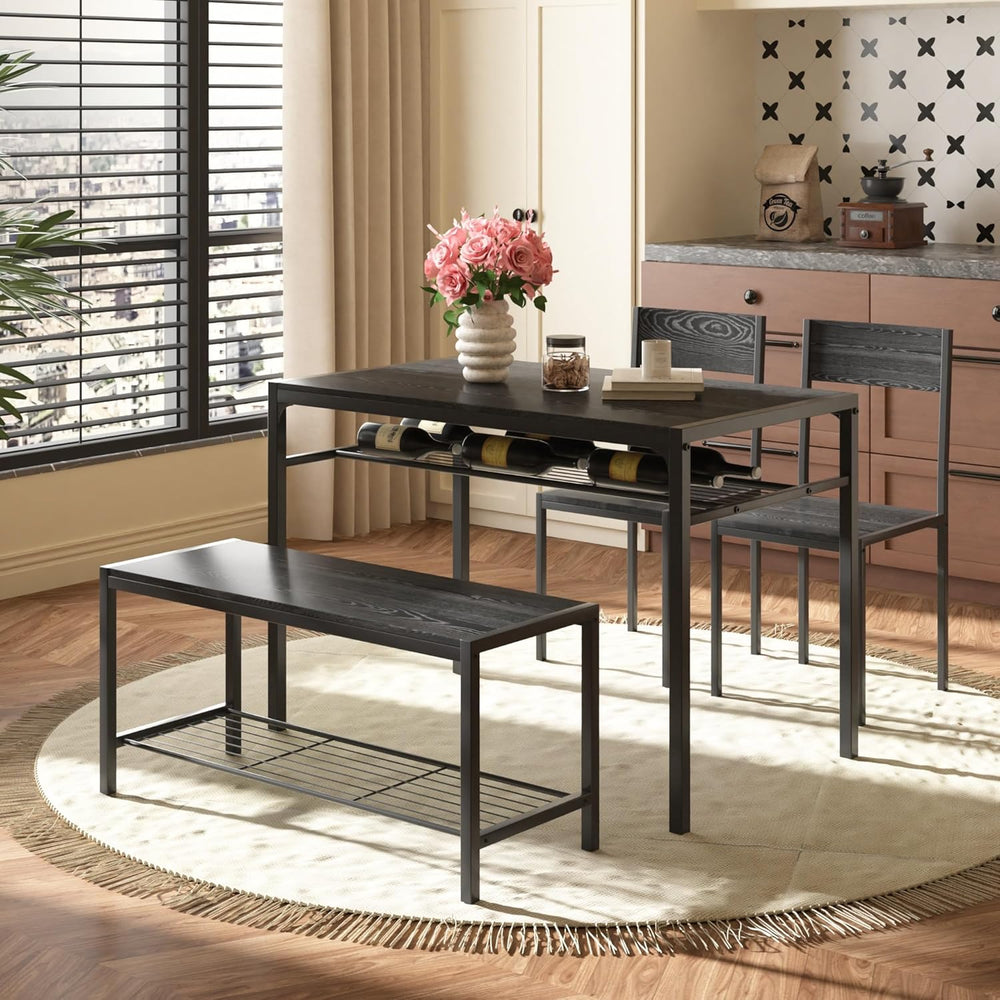 VECELO Kitchen Dining Room Table with 2 Chairs & Bench, Compact Space-Sav...
