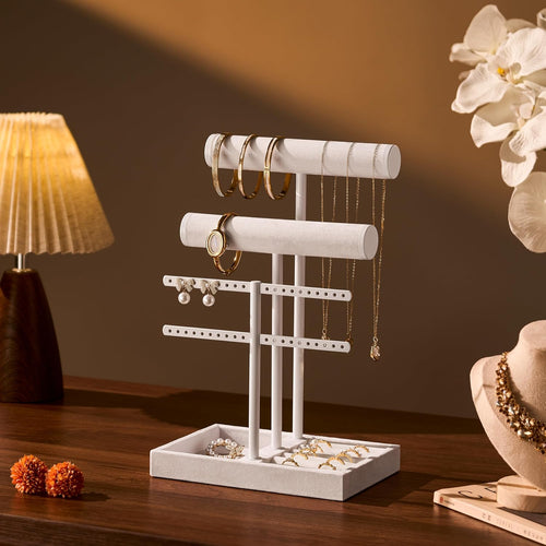 3 Tier Bracelet Holder Display - Detachable T Bar Pure White Velvet Bracelet Holder, Jewelry Holder Organizer for Bracelet, Necklace, Earrings, Rings