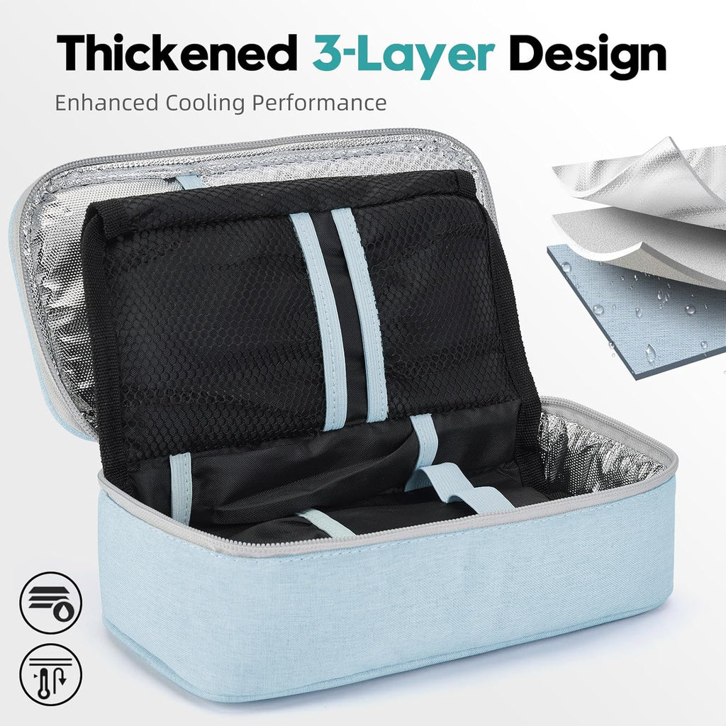 ALLCAMP Insulin Cooler Travel Case - Large Medical Bag with 4 Reusable Ice Packs, Compact & Lightweight Design for Insulin Pens, Diabetic Supplies Storage - Great for Daily Use and Travel (Light Blue)