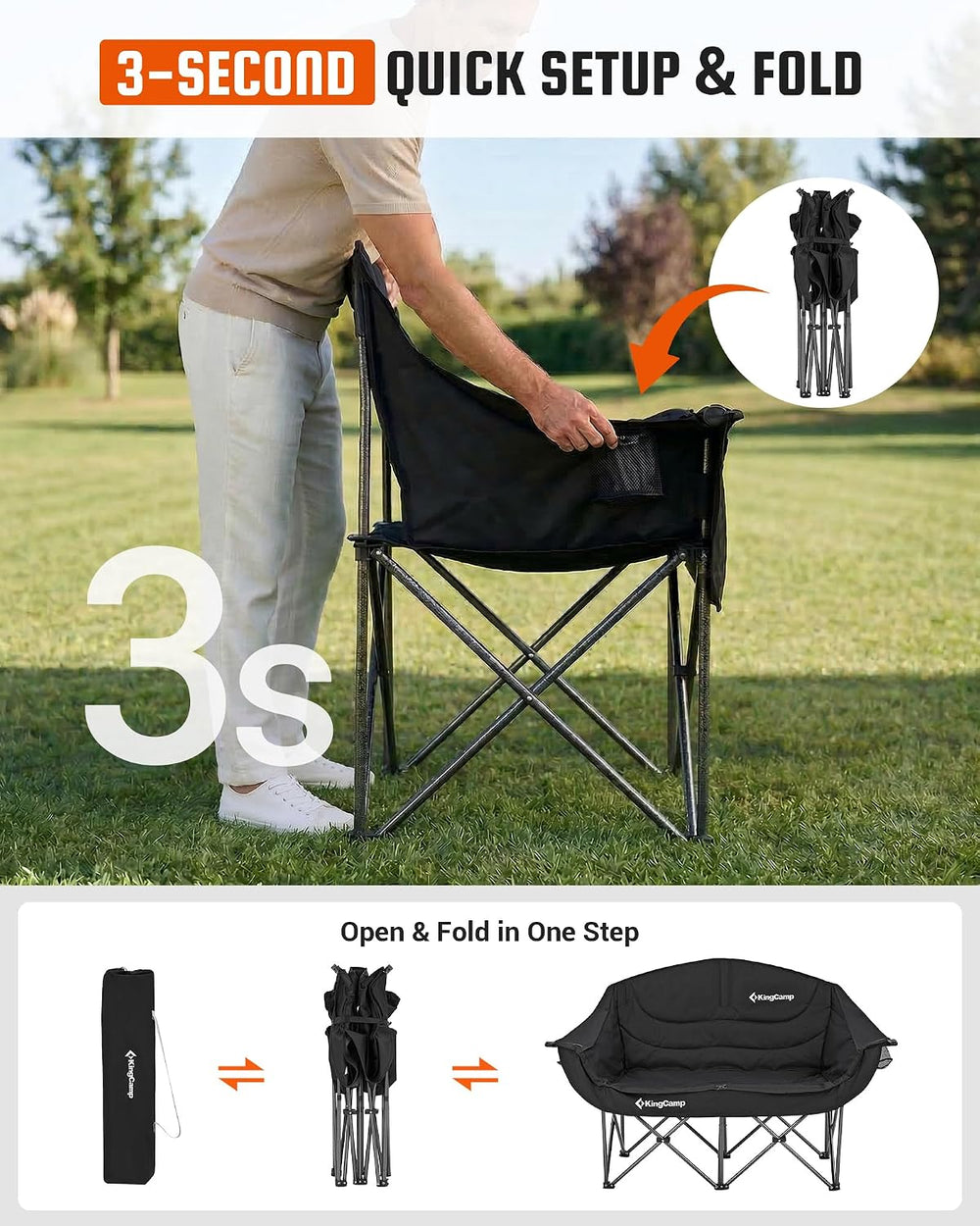 KingCamp Double Camping Chair, Heavy Duty 660lbs Folding 2 Person Chair | Por...