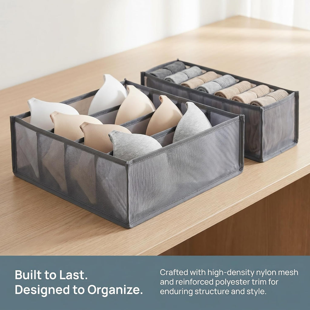 3 Pack Underwear Drawer Organizer - Foldable Fabric Storage Bins for Dresser & Closet, Sock and Bra Dividers, 3 Sizes for Bedroom Organization (Gray）
