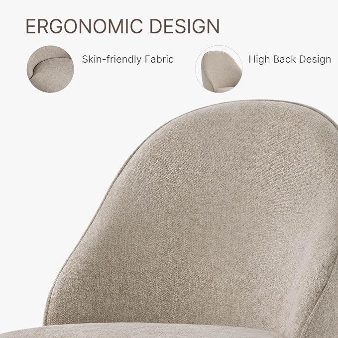 Swivel Dining Chairs Set of 1, Upholstered Mid Century Modern Deskchair with Round Back, Linen Fabric Kitchen Chairs for Dining Room, Bedroom, Dressing Room, Khaki