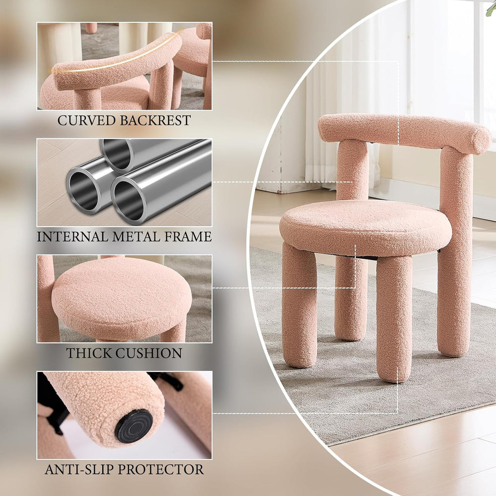 Boucle Dining Chairs Set of 2, Mid Morden Century Chairs with Curved Back Rou...