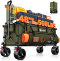 48" L Folding Beach Wagon Cart Foldable, 560lbs Weight Capacity 300L Heavy Duty Collapsible Wagons with Big All-Terrain Wheels, Utility Carts for Groceries, Shopping, Camping, Sports - Green