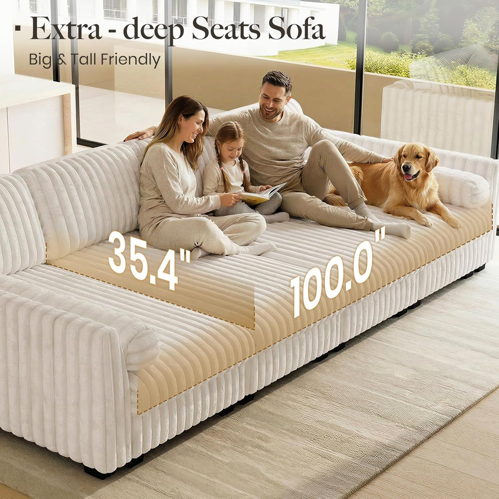Belffin Plush Corduory Sectional Sleeper Sofa with Wide Deep Seat Modular Sectional Cloud Couches for Living Room. Beige Couch
