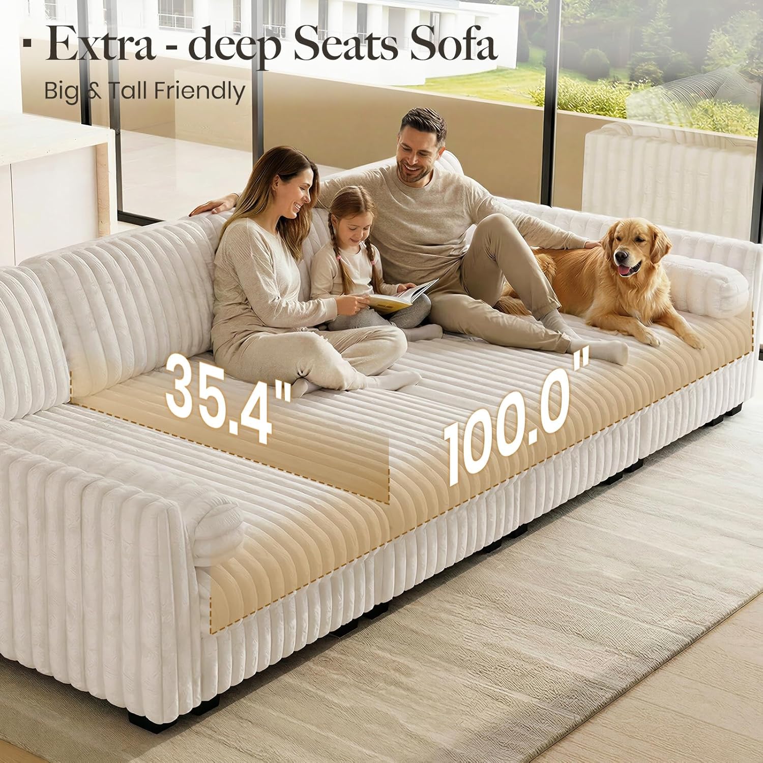 Belffin Plush Corduory Sectional Sleeper Sofa with Wide Deep Seat Modular Sectional Cloud Couches for Living Room. Beige Couch