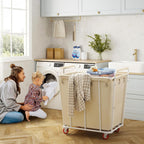 Hoctieon Large Laundry Cart with Wheels, 400L Heavy Duty Laundry Basket Organizer, Rolling Hamper Sorter for Clothes Storage, Industrial Dirty Clothes Hamper for Home & Hotel, Beige