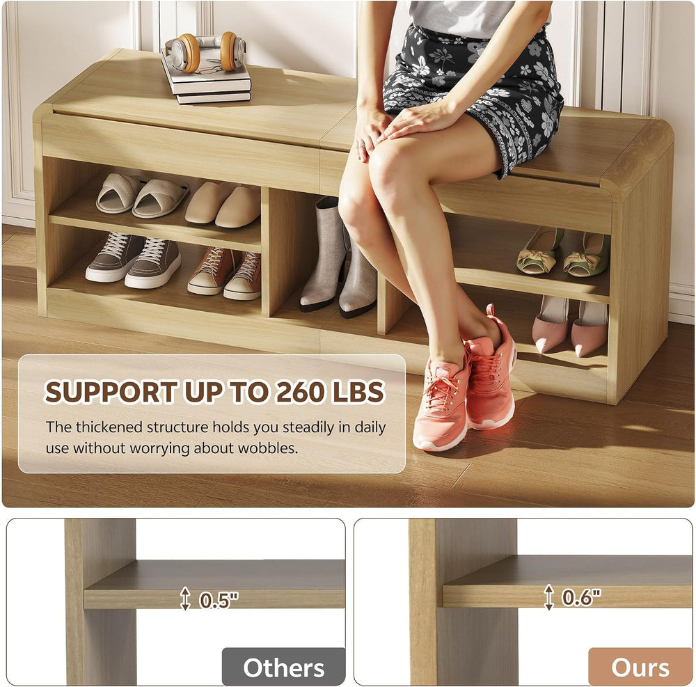 Shoe Storage Bench, 47.2in Entryway Bench with Flip-Open Storage Box, 2 Tier ...