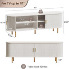 DHH 63 Inch Mid Century Modern TV Stand with Power Outlet for TVs up to 70 Inch, Entertainment Center with Storage and Adjustable Shelves, Media Console with Sliding Doors for Living Room(White)