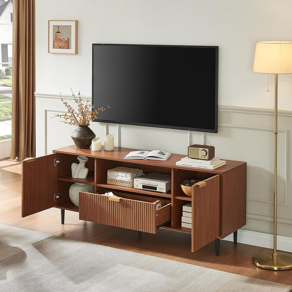 Okvnbjk Modern Fluted TV Stand for 65 Inch TVs with Drawer, Walnut | Modern f...