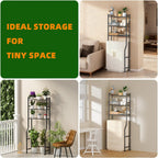 3-Tier Over The Toilet Storage, Space Saver Metal Bathroom Shelves, Freestanding Above Over Toilet Storage Shelf with 4 Hooks for Bathroom, Snow Black