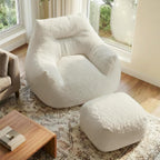 KISLOT Cloud Large Bean Bag Chair with Ottoman for Adults,Ultra Soft Bean Bag with Armrests,Stuffed BeanBag Chair for Napping, Gaming,Vacuum-Compressed for Easy Gifting,48 Hours to Fluffs Up,Beige