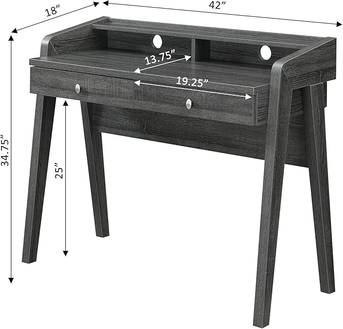 Convenience Concepts Newport Deluxe 2-Drawer Desk with Shelf, Weathered Gray