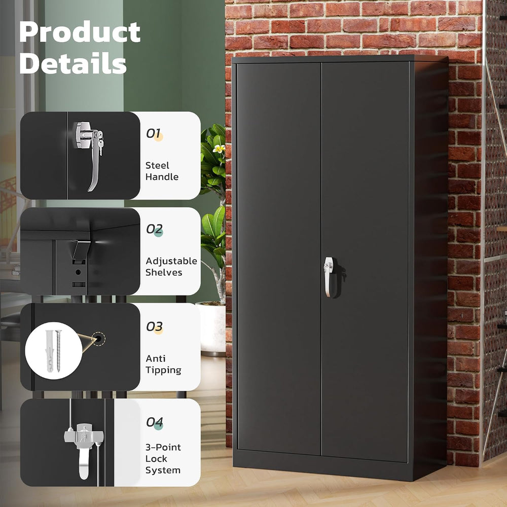 Greenvelly 72" H Metal Storage Cabinet, 36" W x 18" D Black Me...