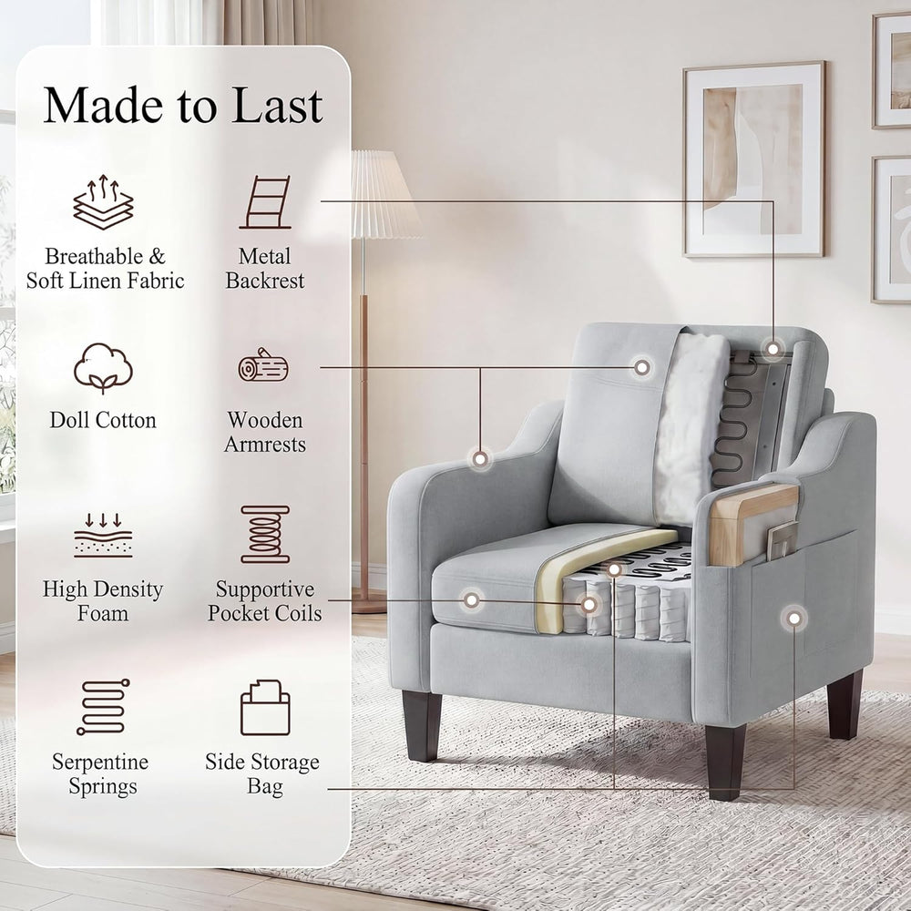 Accent Chairs Set of 2 for Living Room, Mid-Century Upholstered Armchair with...