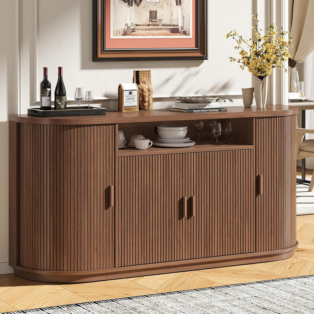 63" Sideboard Buffet Cabinet with Storage, Modern Fluted Accent Credenza...