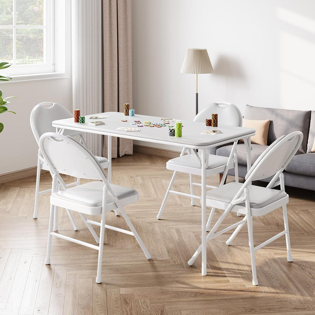 IDEALHOUSE 4 Feet Folding Table, Protable Foldable Card Table, Gray | Metal Legs Support, Upholstered PU Leather Tabletop, Heavy Duty, No Assembly Required, Perfet for Indoor and Outdoor