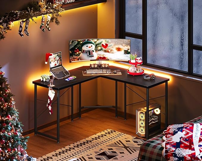 Casaottima 47 inch L Shaped Gaming Desk, Corner Desk Gaming Table for Home Office, Computer Desk Sturdy Writing Workstation for Small Space, Easy to Assemble, Black