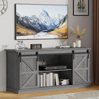 JUMMICO TV Stand with 4 Drawers for 65 Inch TV, Farmhouse Entertainment Center with Storage and Sliding Barn Doors, Rustic Media TV Console Cabinet with Shelves for Living Room Bedroom (Pale Gray)