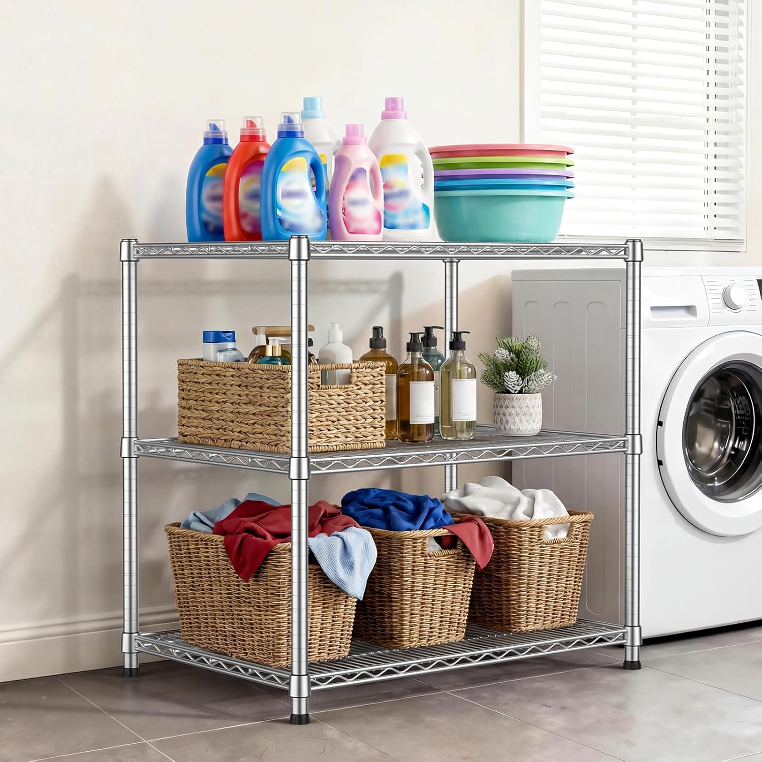 24"Depth Metal Wire Shelving Unit Storage Shelves Adjustable Kitchen shelf Microwave Stand Sturdy Steel Bakers Rack Standing Organizer 1650LBS for Commercial Pantry Garage Factory industrial warehouse