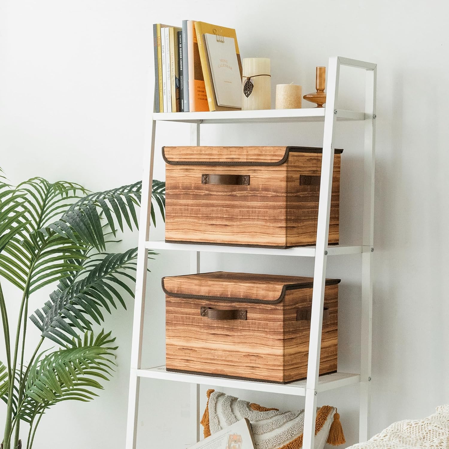 GRANNY SAYS Storage Boxes with Lid, Fabric Storage Bins with Lids, Decorative Closet Storage and Organizer, Wood Grain Print Bins, 2-Pack