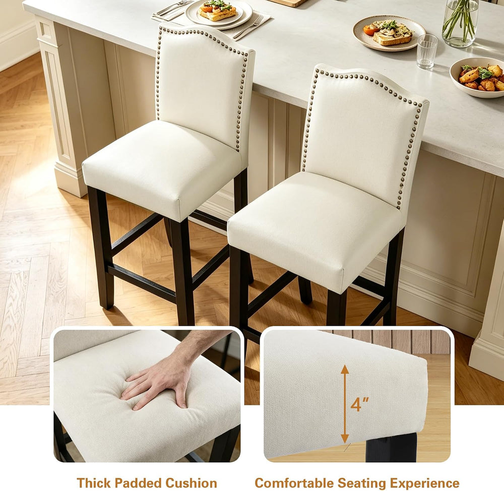 LSSPAID Counter Height Bar Stools Set of 2, 24.8 Inch Modern Upholstered Fabr...