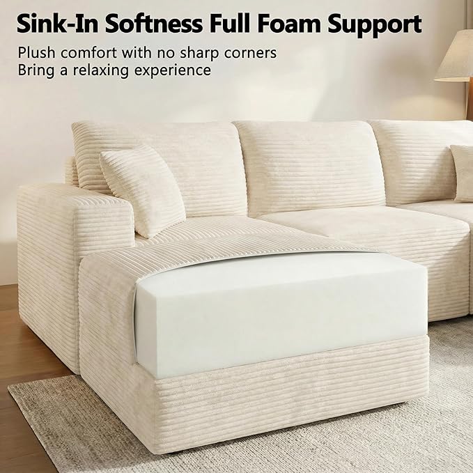 Homall Sectional Couches for Living Room, Modern Boneless Couch with Deep Seat, Upholstered Cloud Sofa, No Assembly Required (Beige, L Shaped Sofa)