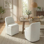 Upholstered Dining Chairs with Casters, Washable Cover Modern Dining Room Chairs with Thick Cushion & Sturdy Metal Frame for Kitchen, Living Room, Dressing Room, Beige Fabric, Set of 1