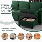 Vongrasig Convertible Sectional Couch, 3 Seat L Shaped Sofa with Removable Pillows Linen Fabric Small Modern Couch Mid Century for Living Room, Apartment and Office, Green