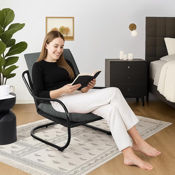 Peace nest Comfy Accent Chair Modern Living Room Bedroom Armchair with Mental Frame Comfortable Shredded Foam Cushion for Balcony Lounge Reading Meeting Room Dark Grey