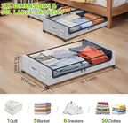 Under Bed Storage with Wheels, 4-Pack Underbed Storage Containers with Clear Lids, Under Bed Shoe Storage Organizer, Rolling Under Bed Storage for Clothes Shoes Blankets (Grey)