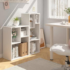 VECELO 3-Tier Small Bookcase, 4 Cube Bookshelf with Height Difference Shelves for Most Books, Modern Floor Standing Unit, Each Shelf Hold Up to 66 LBS for Living Room Bedroom, Pearl White