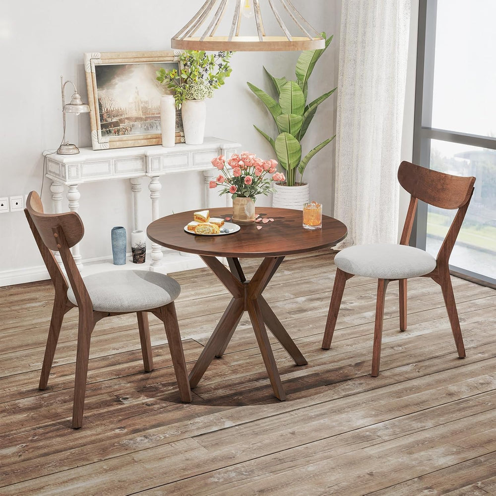 NAFORT Round Dining Table Set for 2, Mid-Century Modern Table and Chairs, Woo...