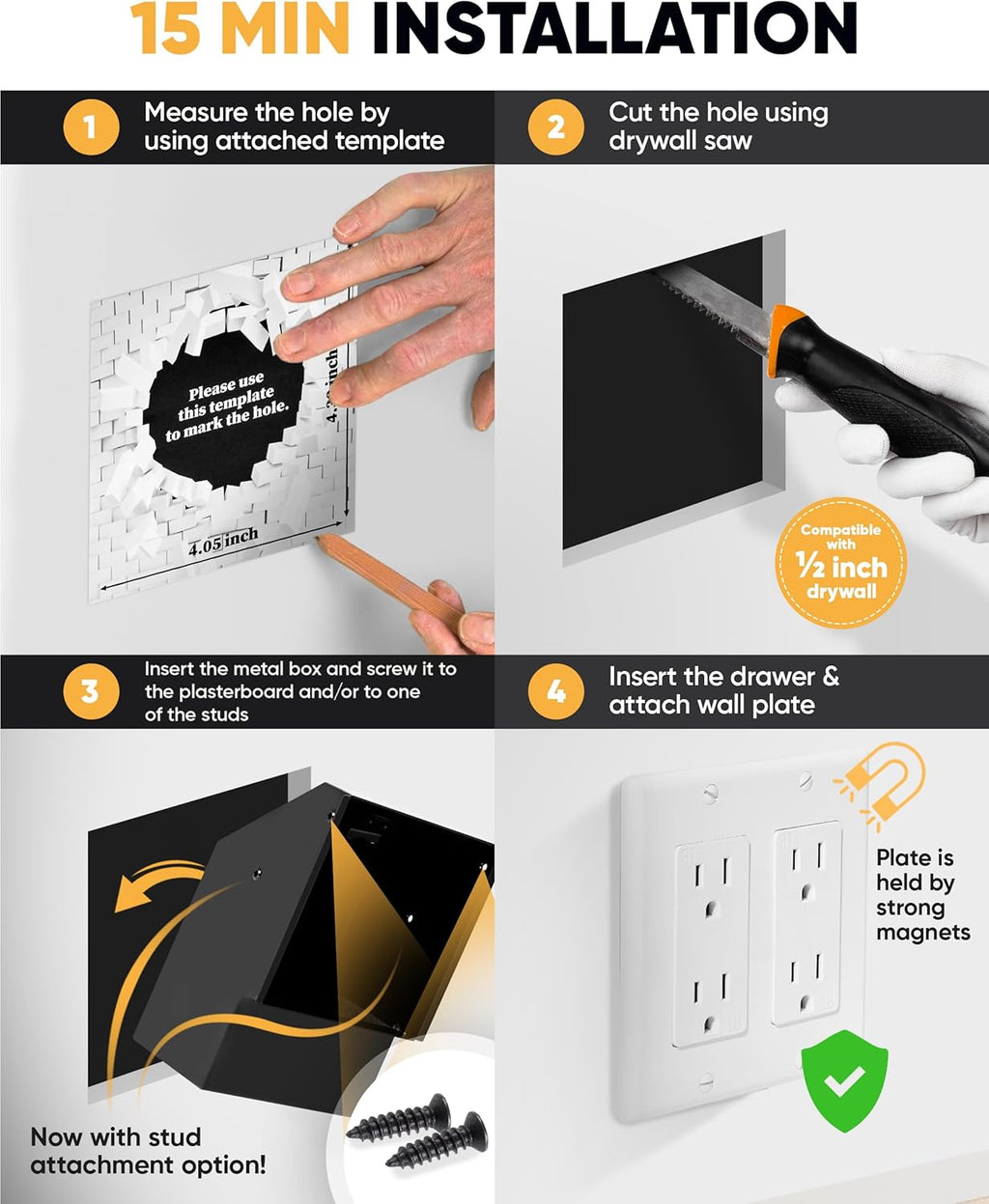 Elder Welder® Electrical Outlet Hidden Wall Safe | 100% Real Wall Plate Included | Easy to Install | Hidden Safe for Money | Wall Safes Between Studs | Secret Storage | Invisible Safe