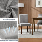 Upholstered Dining Chairs Set of 2, Modern Fabric Kitchen Side Chairs with Sturdy Wood Legs, Parsons Design, Comfortable Soft Linen for Dining Room, Restaurant, Cafe, Gray-Vertical Stripes