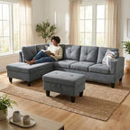 3-Piece L-Shaped Modular Leather Sofa – Convertible Sectional Couch with Movable Chaise & Storage Ottoman, Multi-Scene Use for Living Room, Apartment & Office, Dark Grey