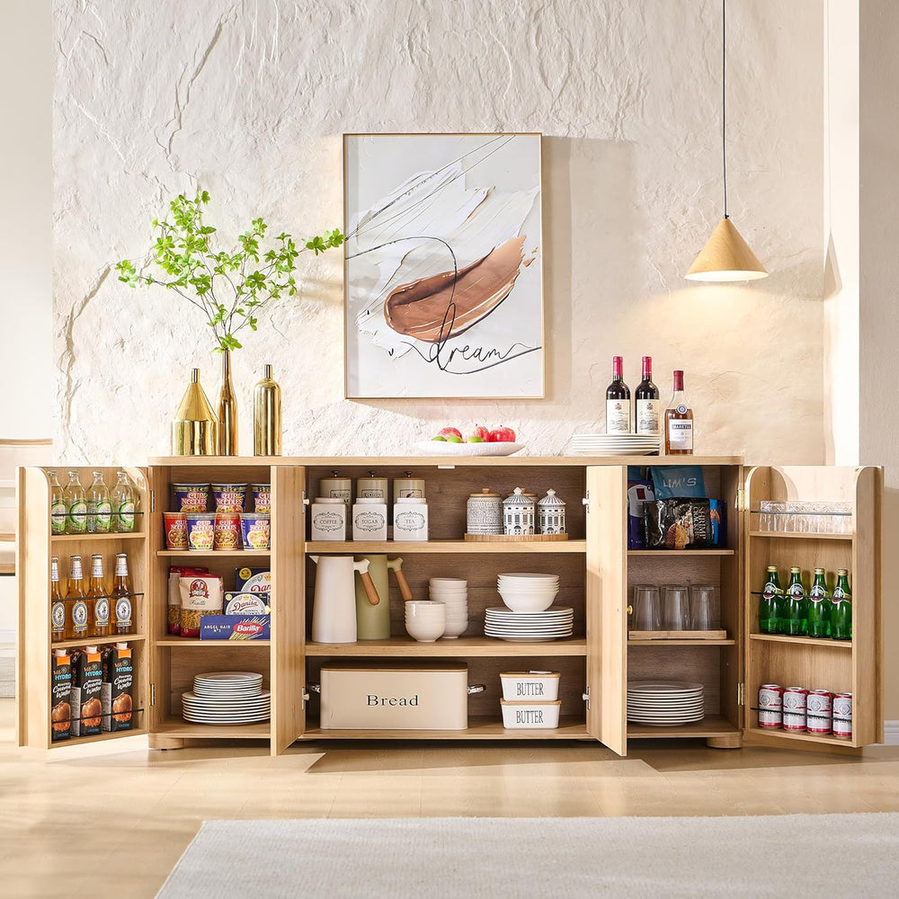 IFGET Curved Buffet Cabinet with Doors, 66" Large Sideboard Buffet Stora...