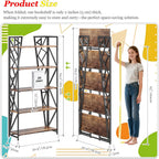 UDD No Assembly Wide Folding Bookshelf, 64.3" H x 30.9" W, 5 Tier Foldable Book Shelf Industrial Bookcase, Vintage Collapsible Storage Shelves for Home Office Living Room Bedroom, Rustic Brown Black