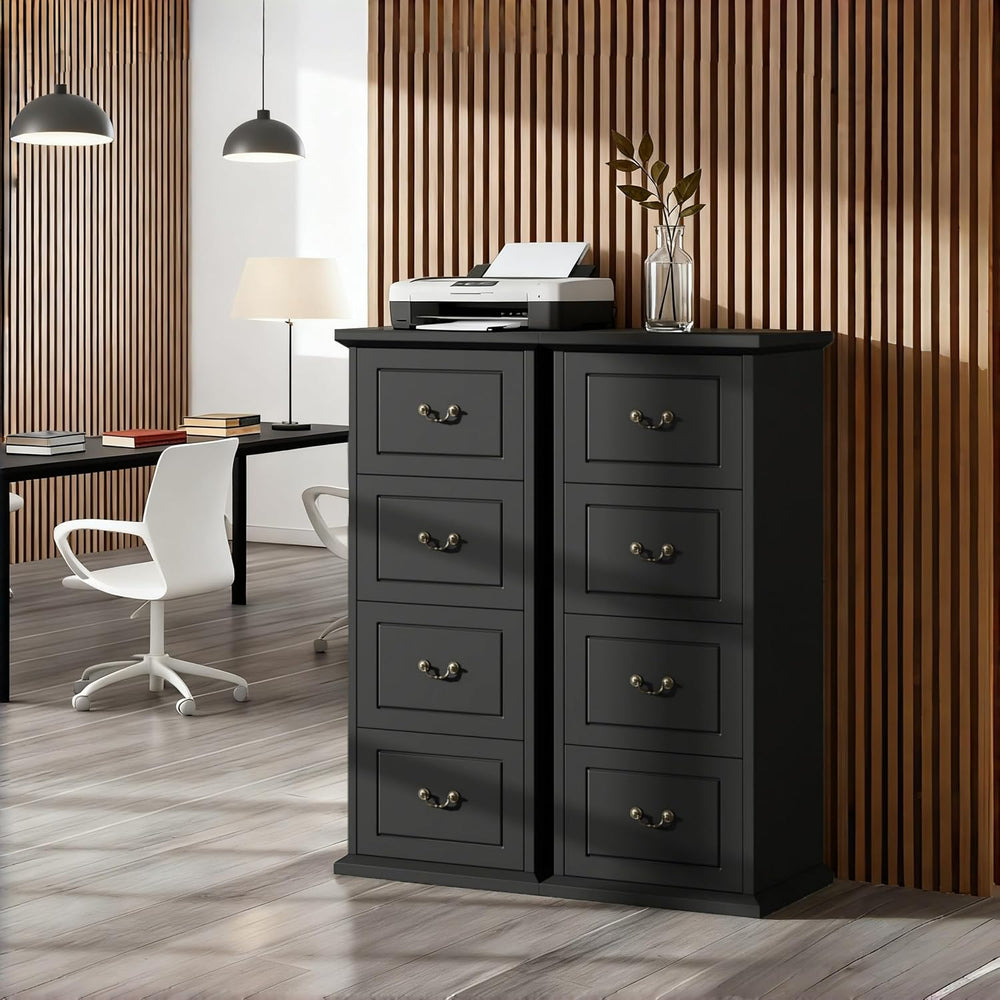Tribesigns 4-Drawer File Cabinet for A4/Letter/Legal Files, Black | Tall Wood...