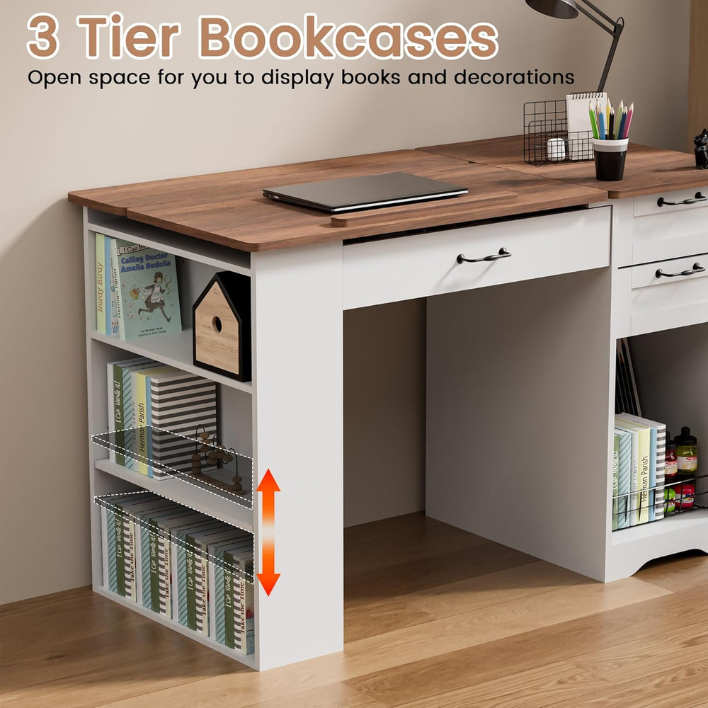 Drafting Table with Storage Cabinet & Drawers, Adjustable Drawing Table w...