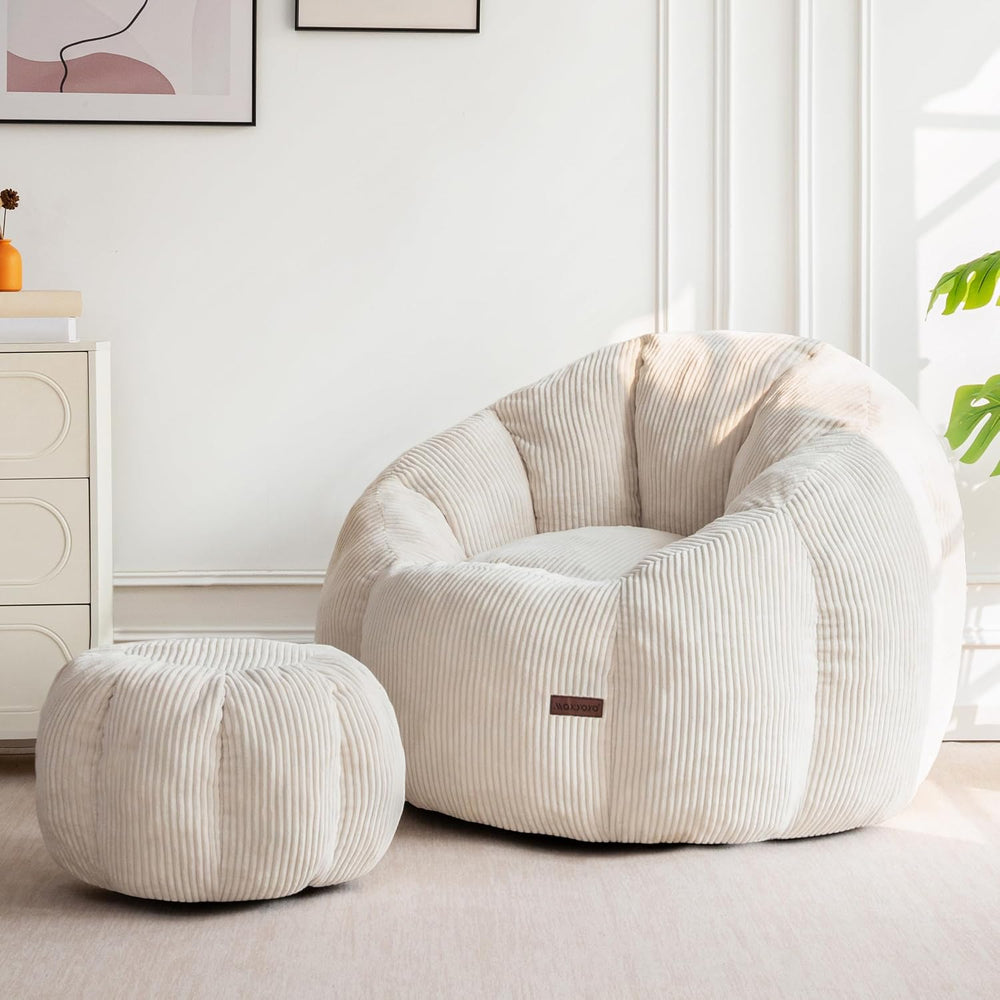 MAXYOYO Bean Bag Chair with Ottoman, Giant Pumpkin Lounge Chair for Adults | ...