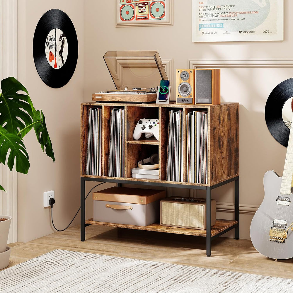 Giantex Record Player Stand with Charging Station, Turntable Stand with Stora...