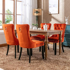Modern Dining Chairs Set of 6, Tufted Upholstered Dining Chair with Solid Wood Legs, Orange Velvet Accent Chair, Sillas de Comedor, 6 Dining Chairs (Orange, Velvet, 6Pcs)