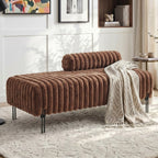 Ottoman Bench, Loveseat Sofa Couch with Adjustable Backrest | 49.6" Accent Sofa, Faux Fur Upholstered, Metal Legs, 300LBS Weight Capacity, End of Bed Bench for Bedroom, Brown-Faux Fur