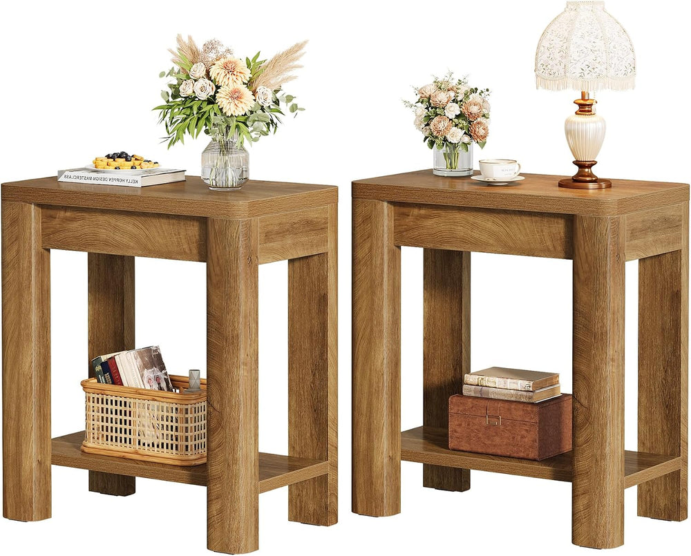 Tribesigns End Table for Living Room, Farmhouse Wooden Side Table with Storag...
