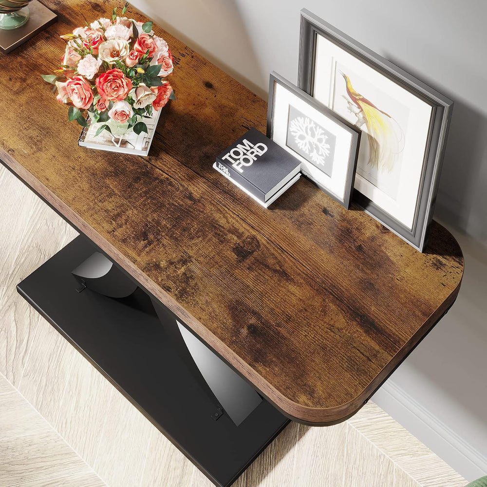 LITTLE TREE Industrial Entryway Console Table, Compact Foyer Hallway Accent T...