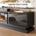 80" Modern Fireplace TV Stand for TVs up to 80", Black Entertainment Center with Black Electric Fireplace,Storage Cabinets&Adjustable LED Light&WiFi, Media Console for Living Room