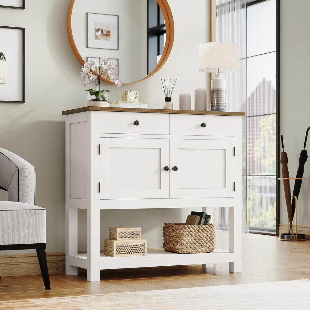 HOSTACK Farmhouse Console Table with Storage, 35.4" W Entryway Table, Wh...