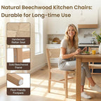 Mid Century Modern Rattan Dining Chairs Set of 2, Natural Beechwood Kitchen Chairs Farmhouse Woven Dining Room Chairs, Armless Boho Cane Wicker Chair Wooden Dining Chairs with Weave Hemp Seat and Back