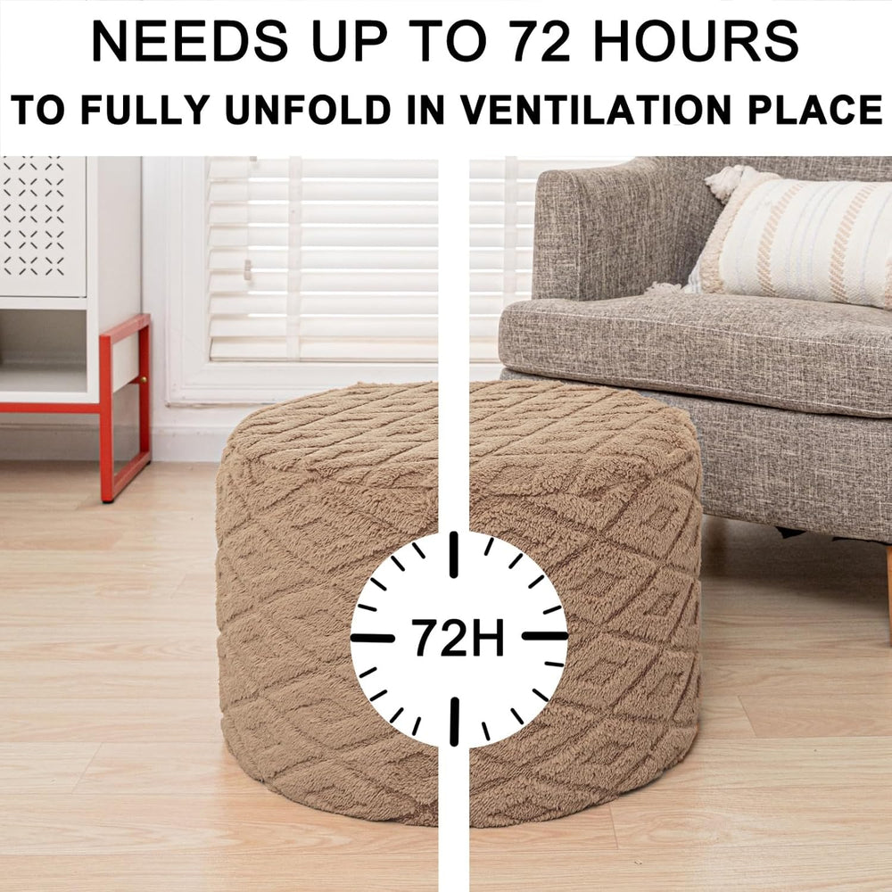 Fluffy Round Ottoman Pouf with All-in-One Foam Filling 20" x 14" Fu...